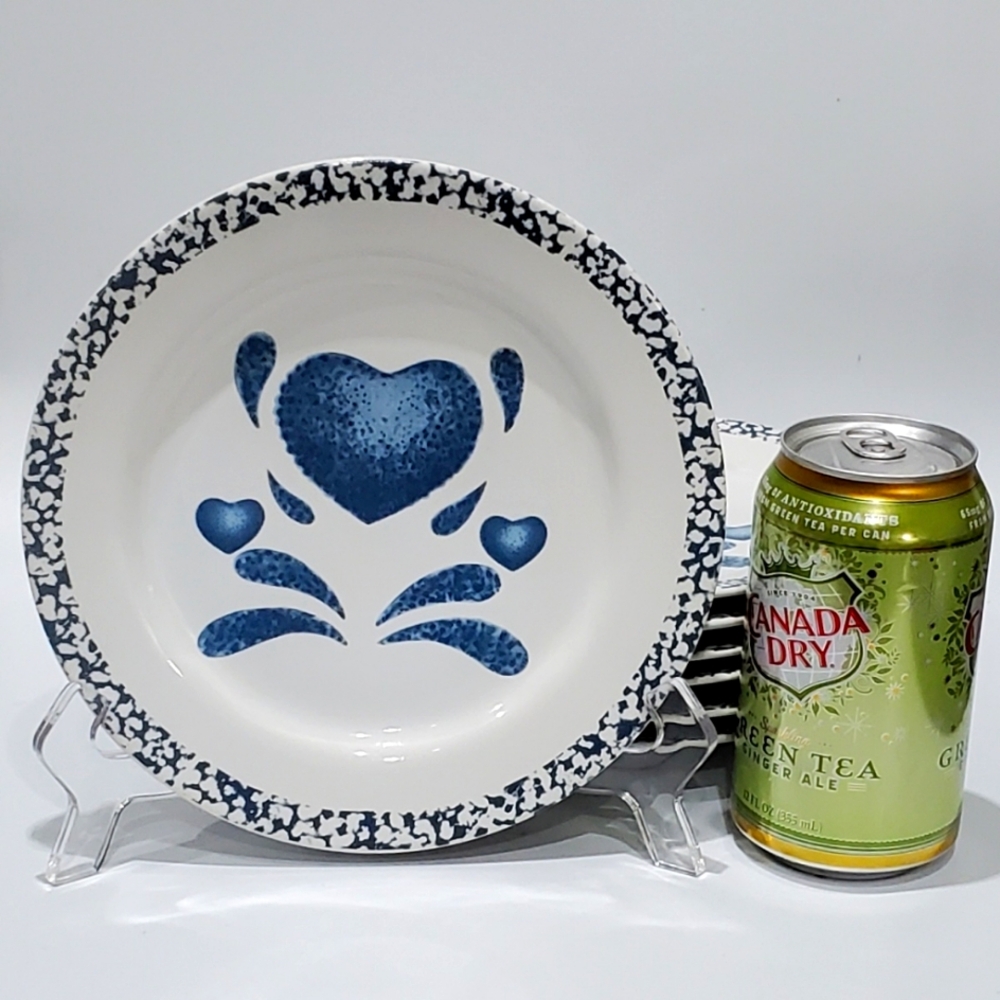 (7) 7 5/8" Stoneware "Blue Hearts" 💙 Plates 🍽 💙 GUC